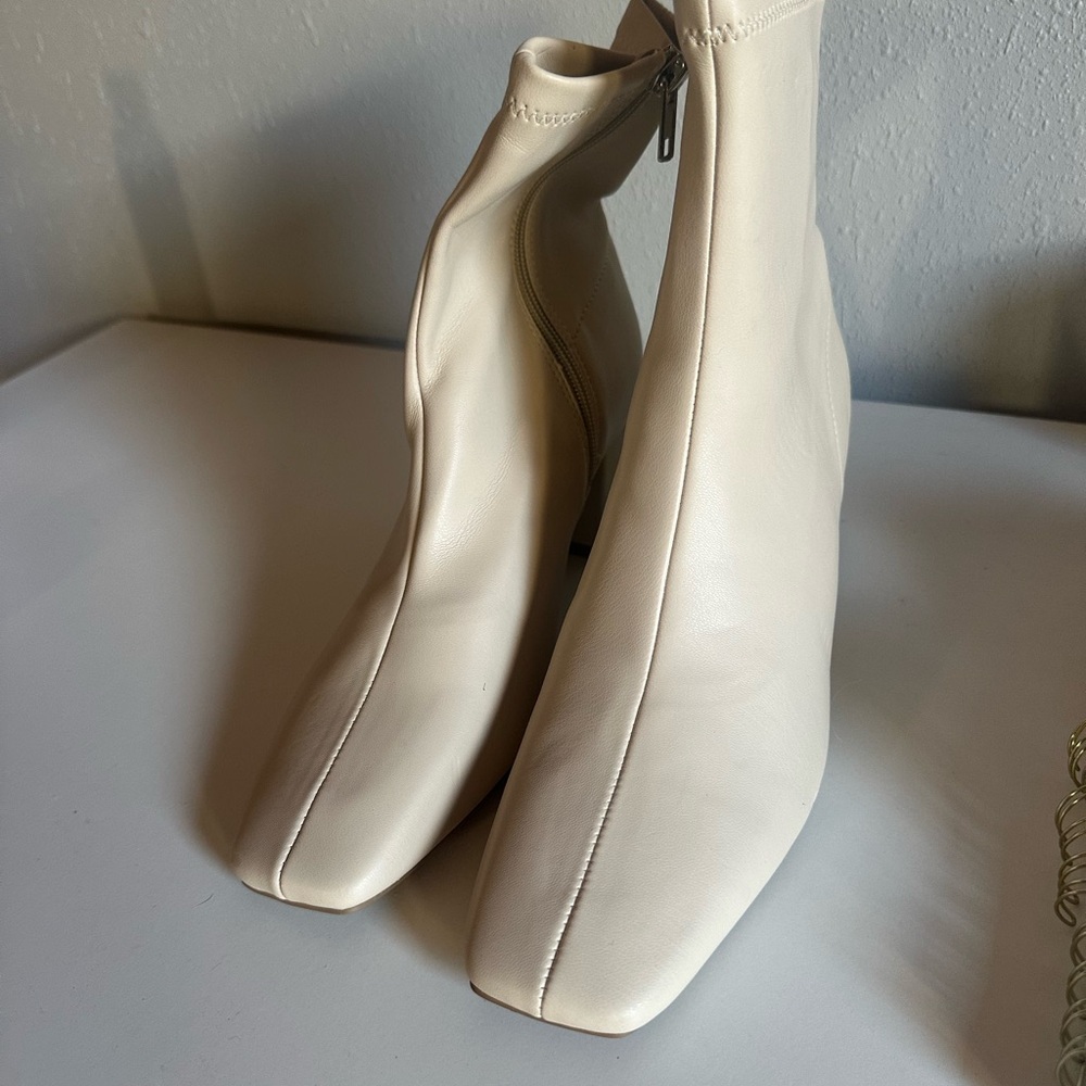 Cream Ankle Boots with Chunky Heel